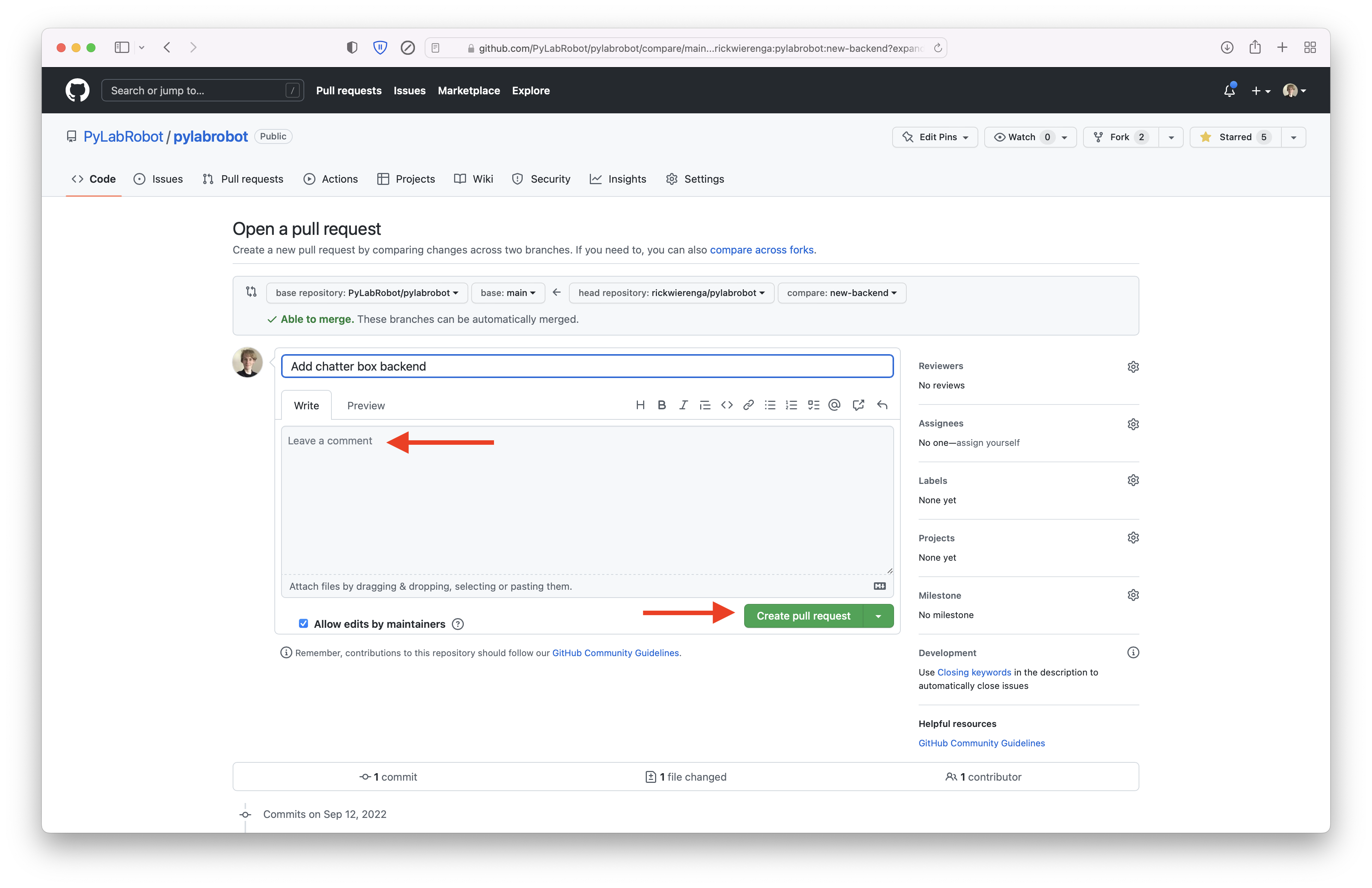 Creating a pull request