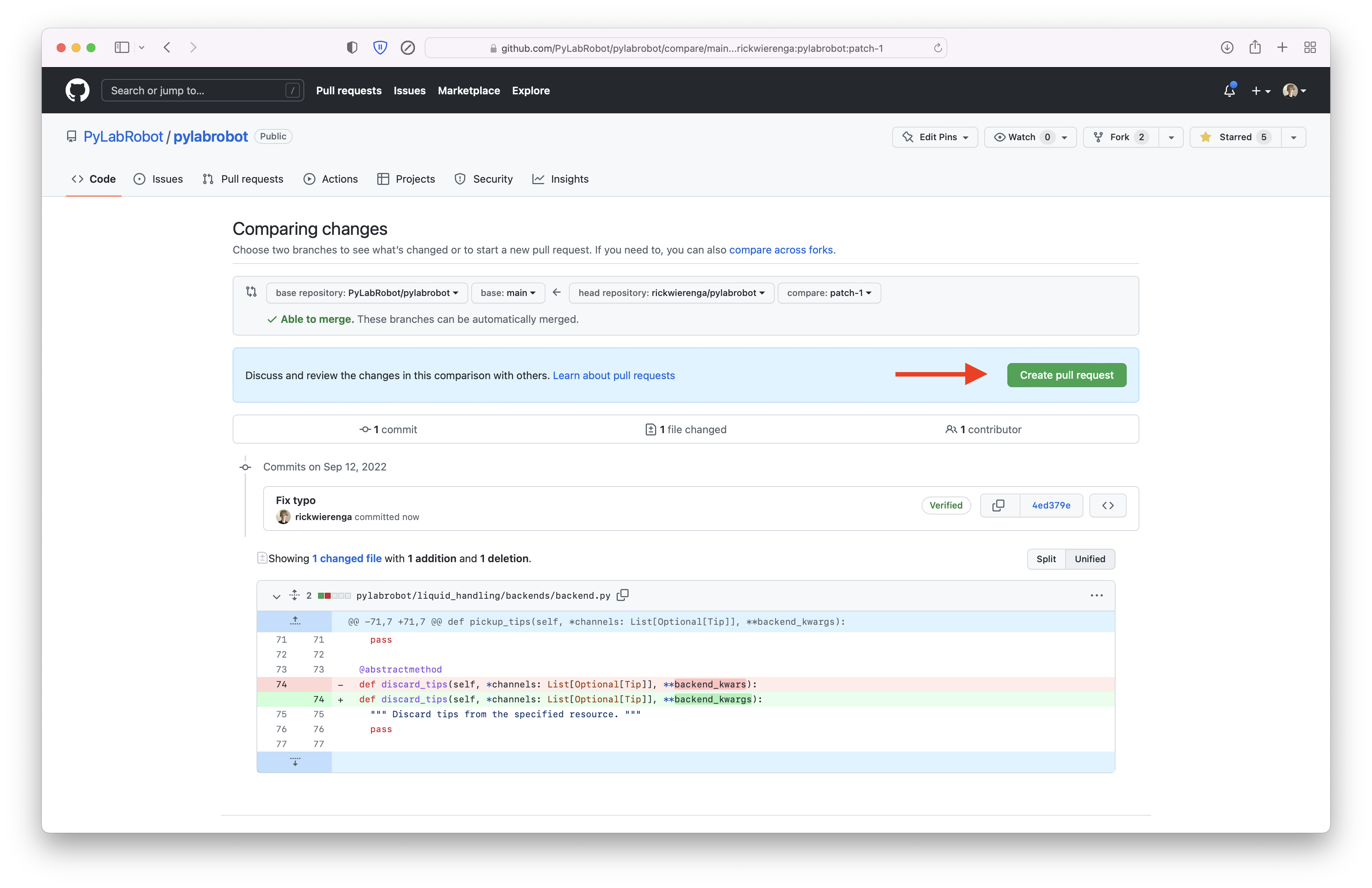 Creating a pull request