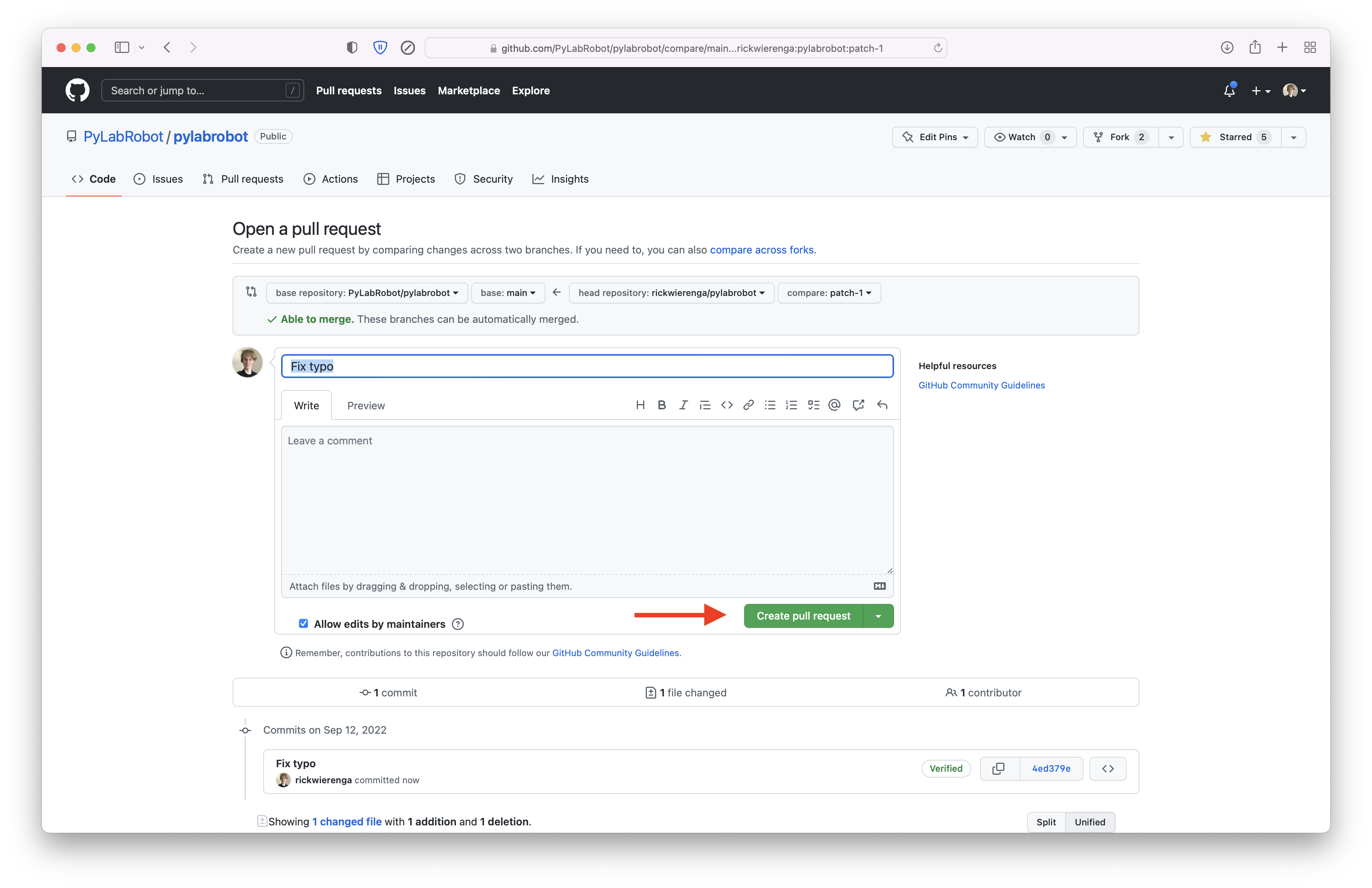 Creating a pull request